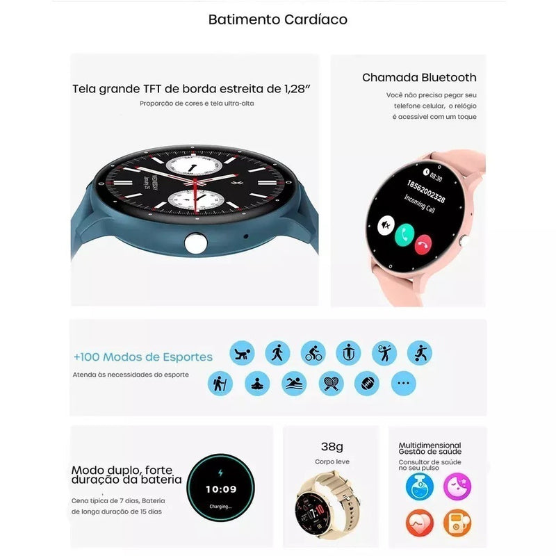Smartwatch Peje ZW02 Pro AMOLED 1,39” à Prova D’Água + Pulseira Extra – Monitor Cardíaco, Chamada de Voz, Multifunções