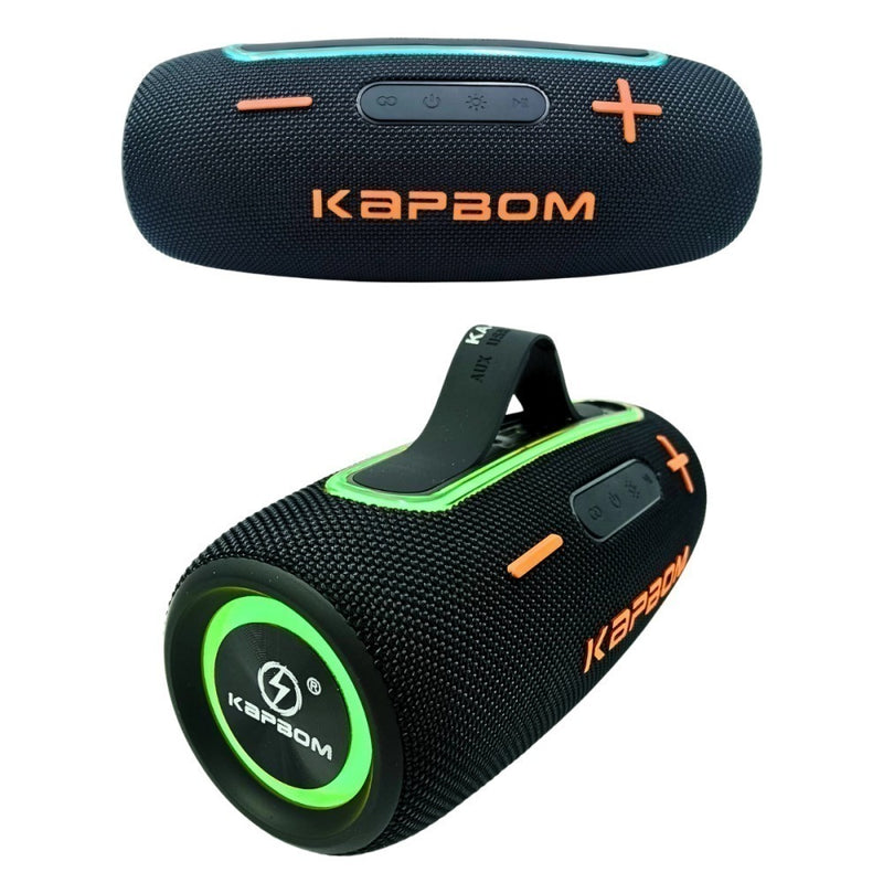 Caixa de Som Bluetooth Portátil Kapbom 20W BASS LED TWS à Prova D'Água - Som Estéreo Potente, Conectividade Avançada e Design Resistente.