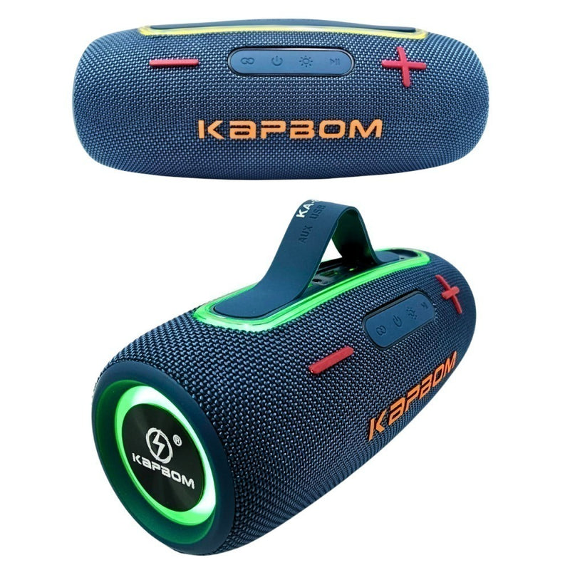 Caixa de Som Bluetooth Portátil Kapbom 20W BASS LED TWS à Prova D'Água - Som Estéreo Potente, Conectividade Avançada e Design Resistente.