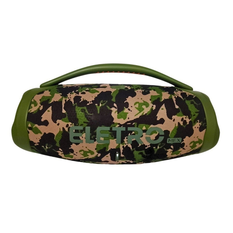 Caixa de Som Bluetooth Eletromex EL-1124 – 1000W PMPO, À Prova D'água IPX6, LED RGB, TWS, Rádio FM, Bateria Recarregável – Preto/Camuflado