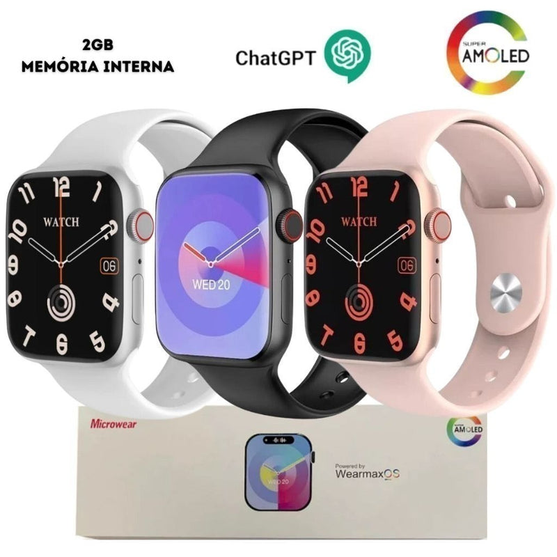 Smartwatch W99+ Plus 2ª Geração 45mm AMOLED, MicroOS 10, ChatGPT, GPS, NFC, Ligações, Música, Pulseira Extra