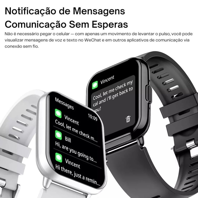Smartwatch PEJE ZW1S Tela 1.83" HD Bluetooth Chamadas + Pulseira Extra, À Prova D’Água, 100 Modos Esportivos, Som 3D e Autonomia 12 dias