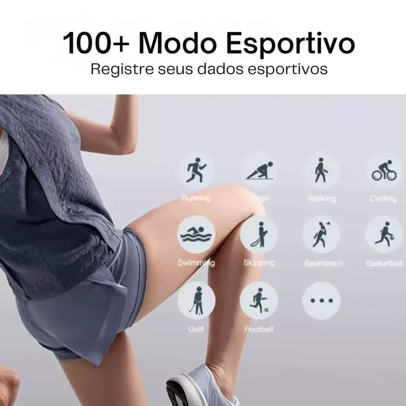 Smartwatch PEJE ZW1S Tela 1.83" HD Bluetooth Chamadas + Pulseira Extra, À Prova D’Água, 100 Modos Esportivos, Som 3D e Autonomia 12 dias