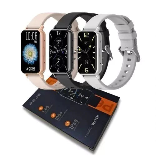 "Smartwatch PEJE 1.45” HD com chamadas Bluetooth, 123+ esportes, saúde 24h, IP68 e bateria duradoura. Estilo, tecnologia e desempenho no seu pulso!"