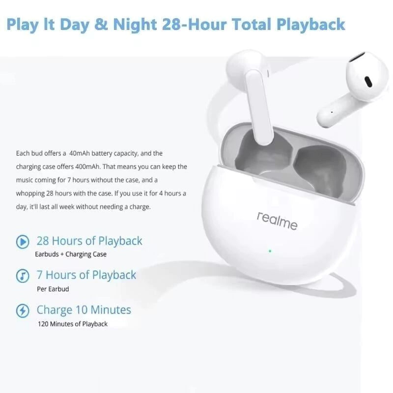 Fone de Ouvido Realme Buds T01 Bluetooth 5.4 Original | Cancelamento de Ruído ENC, 28h de Bateria, IPX5, Áudio Premium e Controles Touch