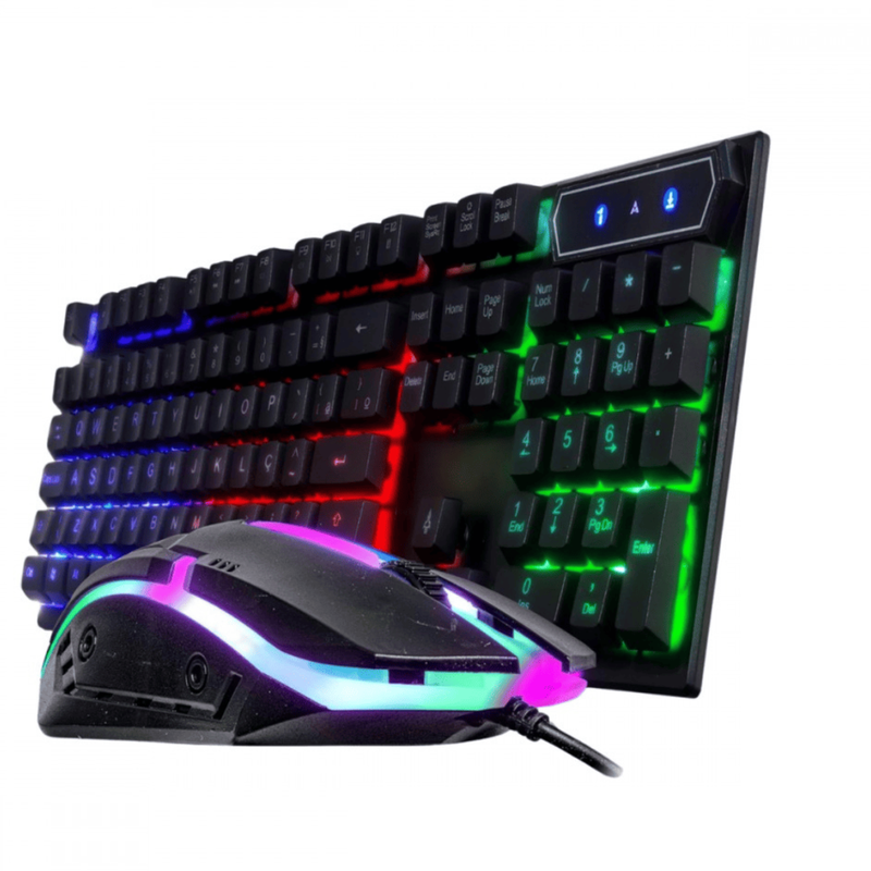 Kit Teclado E Mouse Gamer Preto Semi Mecânico LED RGB