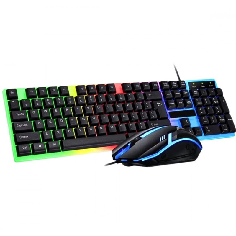 Kit Teclado e Mouse Gamer semi mecânico LED RGB Ergonômico